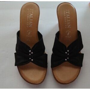 Italian Shoemakers Wedge Sandals Brown w/Black Cloth Top Size 6.5